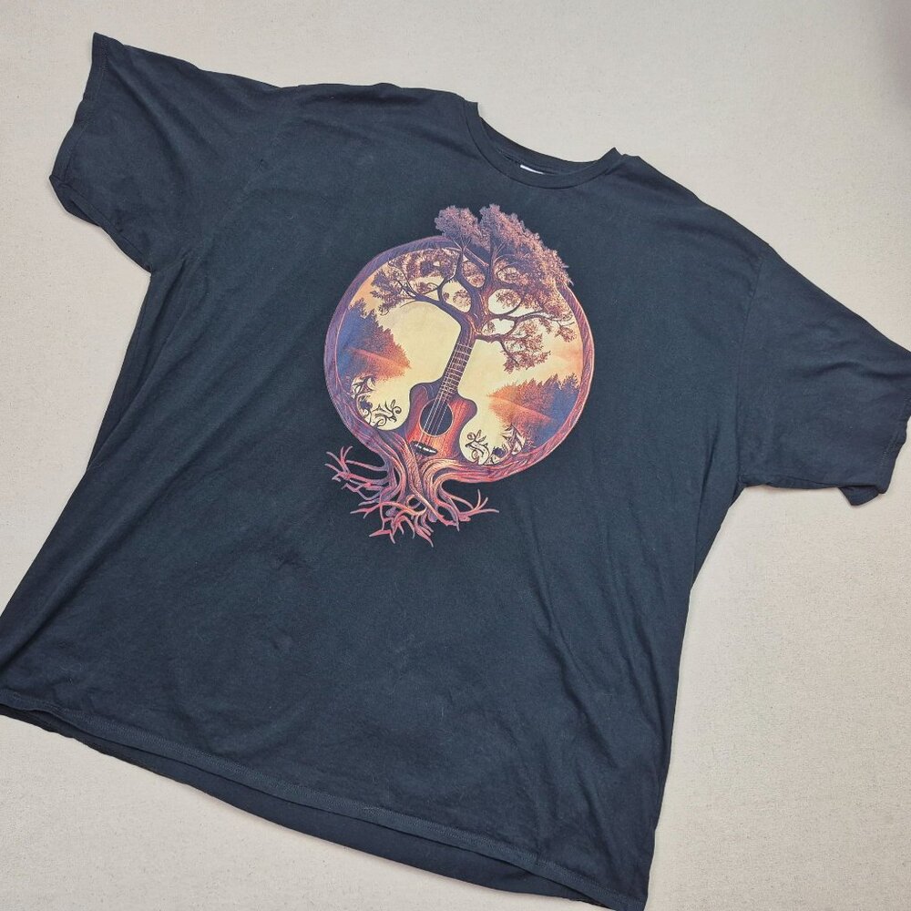 Guitar Tree of Life Black Short Sleeve T-Shirt Sz 5XL Boho EXCELLENT CONDITION!!